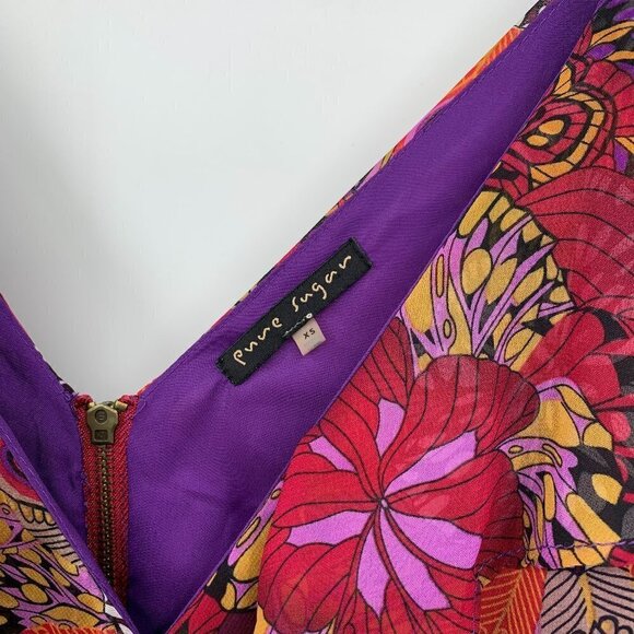 Pure Sugar chiffon ruffle maxi midi dress floral purple wine new XS X-Small - Picture 5 of 5